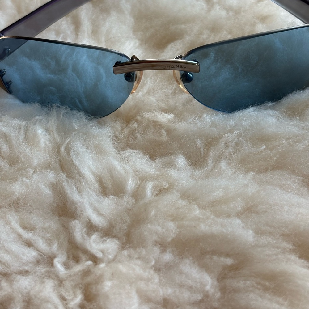 CHANEL Silver and Blue Sunglasses